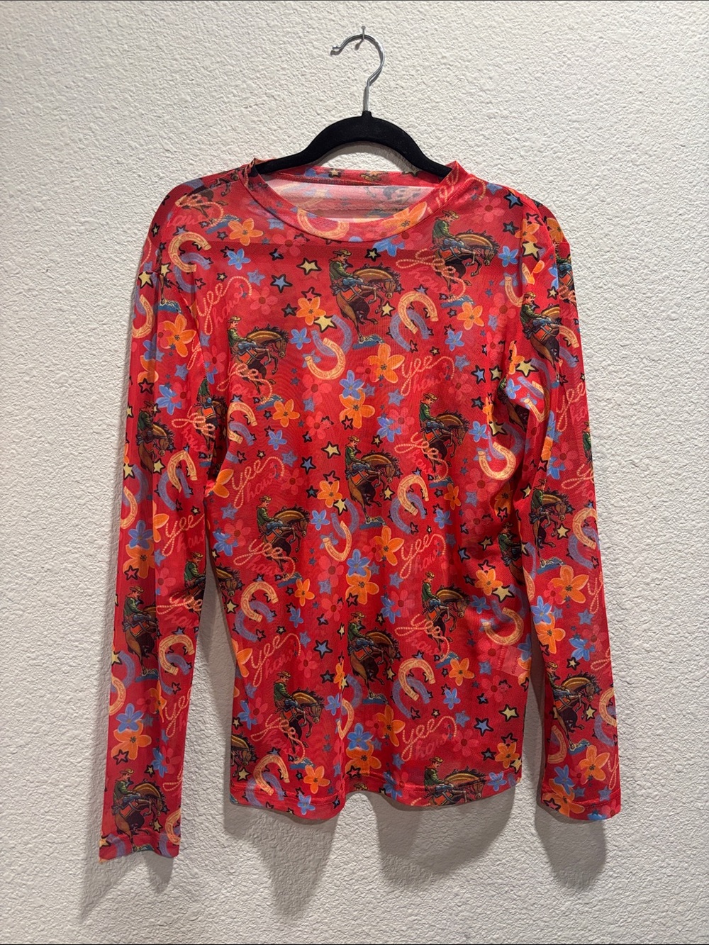 Red Floral & Horseprint Long Sleeve Top